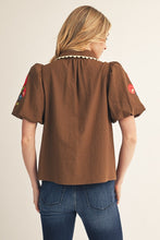 Load image into Gallery viewer, Jodifl Embroidered Textured Solid Top in Brown