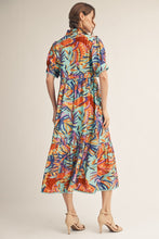 Load image into Gallery viewer, Jodifl Tropical Print Midi Dress with Scalloped Trim Detail in Aqua Blue