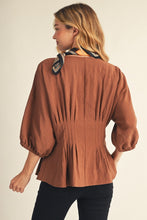 Load image into Gallery viewer, Jodifl Pintuck Waistline Detail Button Down Top in Mocha