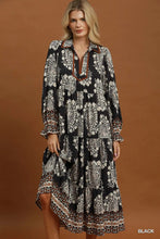 Load image into Gallery viewer, Umgee Paisley Print Tiered Midi Dress in Black