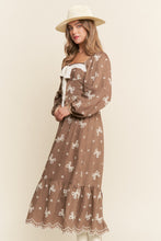 Load image into Gallery viewer, J.nna Flowers & Ribbon Bows Embroidered Maxi Dress in Mocha