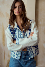 Load image into Gallery viewer, LovLov Solid Color Front Zip Cardigan With Contrasting Mix Prints in Ivory