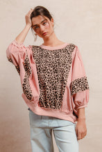Load image into Gallery viewer, BiBi OVERSIZED Washed Leopard and Light Denim Top in Mauve