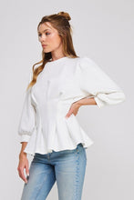 Load image into Gallery viewer, Allie Rose Double Knit Pleated Flare Top in Off White