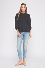 Load image into Gallery viewer, Allie Rose Double Knit Pleated Flare Top in Black