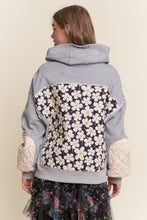 Load image into Gallery viewer, J.nna Terry Knit and Mixed Floral Color Block Hooded Sweatshirt in Floral Soft Grey