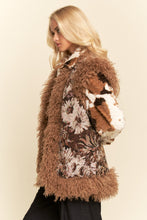 Load image into Gallery viewer, Davi & Dani Floral Jacquard and Faux Fur Trim Vest in Brown