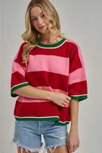 Load image into Gallery viewer, BON Christmas Wide Stripe Loose Fit Sweater in Red/Pink