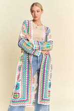 Load image into Gallery viewer, Davi & Dani Open Front Granny Square Crochet Midi Cardigan in Neon Multi