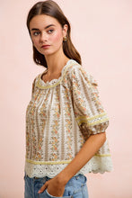 Load image into Gallery viewer, BiBi Floral Stripe Printed Lace Trim Detail Top in Cream