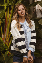 Load image into Gallery viewer, BiBi Terry Knit Solid n Striped Top with Flower Patches in Blue Mix ON ORDER