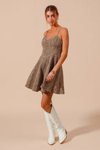 Load image into Gallery viewer, So Me A Line Fit and Flare Twill Mini Dress in Leopard