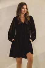 Load image into Gallery viewer, LovLov Luxe Velvet Button Down Mini Dress in Mocha