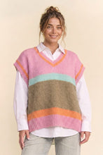 Load image into Gallery viewer, Davi & Dani Striped Colorblock Sweater Vest in Pink Taupe