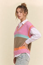 Load image into Gallery viewer, Davi & Dani Striped Colorblock Sweater Vest in Pink Taupe