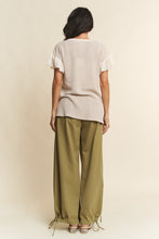 Load image into Gallery viewer, Davi & Dani Waffle Knit Color Block Mixed Print Top with Bow Details in Taupe Mocha