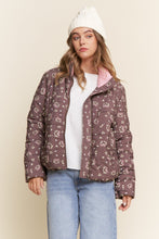 Load image into Gallery viewer, J.nna Ribbon Bow & Floral Print Puffer Jacket in Brown