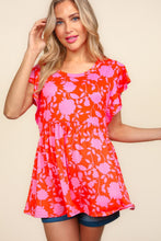 Load image into Gallery viewer, Haptics Floral Print Peplum Babydoll Top in Red/Pink FINAL SALE