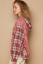 Load image into Gallery viewer, POL Tie Dyed Thermal Knit Top with Contrasting Plaid Sleeves and Star Patch in Redbean Multi