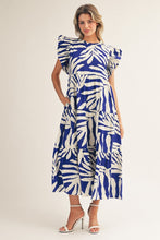 Load image into Gallery viewer, Jodifl Tropical Palm Print Tiered Midi Dress in Royal