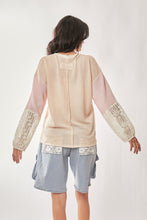 Load image into Gallery viewer, Davi & Dani Contrasting Fabric and Lace Top in Beige