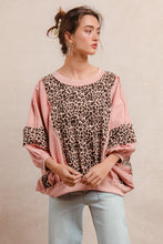 Load image into Gallery viewer, BiBi OVERSIZED Washed Leopard and Light Denim Top in Mauve
