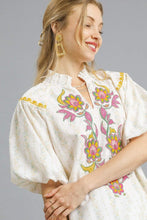 Load image into Gallery viewer, Umgee Boho Floral Print Top with Embroidery in Butter