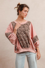 Load image into Gallery viewer, BiBi OVERSIZED Washed Leopard and Light Denim Top in Mauve