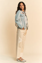 Load image into Gallery viewer, Davi & Dani Denim and Floral Panel Jacket in Light Denim