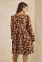 Load image into Gallery viewer, LovLov Corduroy Floral Print Mini Dress in Brown