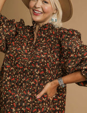 Load image into Gallery viewer, Umgee Floral Print Corduroy Mini Dress in Chocolate Mix