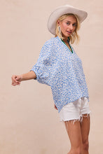 Load image into Gallery viewer, BiBi OVERSIZED Leopard Print Woven Top with Contrasting Striped Collar in Blue