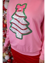Load image into Gallery viewer, Jess Lea Lightweight Foil Bow Christmas Treat Luxe Sweatshirt in Pink