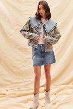 Load image into Gallery viewer, So Me Floral Jacquard Jacket with Denim Details in Oatmeal/Blue Multi