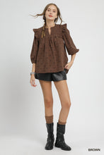 Load image into Gallery viewer, Umgee Corduroy Top with Mini Bow Print in Brown