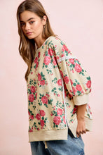 Load image into Gallery viewer, BiBi Rose Printed Terry Knit Relaxed Top in Cream