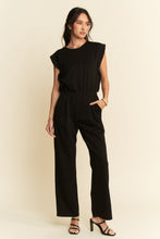 Load image into Gallery viewer, Davi & Dani Soft Knit Solid Color Jumpsuit with Rhinestone Details in Black