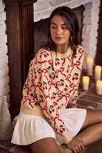 Load image into Gallery viewer, So Me Cherry Ribbon Pattern Knit Sweater in Beige