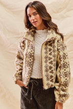 Load image into Gallery viewer, So Me Mixed Pattern Sherpa Jacket in Cream/Brown