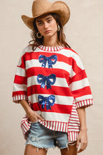 Load image into Gallery viewer, BiBi OVERSIZED Mix n Match Stripe Top with Sequin Bows in Red