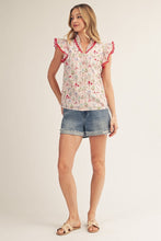Load image into Gallery viewer, Jodifl Scallop Trim Button Down Floral Top in Red