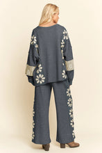 Load image into Gallery viewer, Davi & Dani Heavy Waffle Knit Top with Flower Patches in Slate Blue