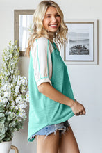 Load image into Gallery viewer, 7th Ray Contrasting Mixed Fabric Top in Turquoise