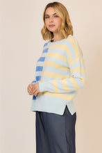 Load image into Gallery viewer, Cozy Co. Half and Half Contrasting Stripe Knit Sweater in Blue