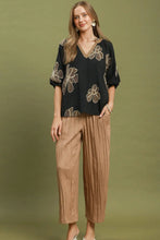 Load image into Gallery viewer, Umgee Floral Embroidered V-Neck Relaxed Top in Black