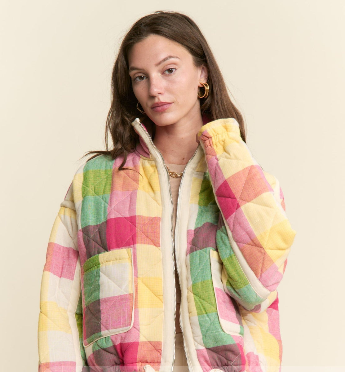J.nna Colorful Plaid Puffer Jacket in Rainbow – June Adel