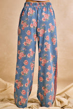Load image into Gallery viewer, BiBi Floral Washed Denim Lace Contrast Side Pants in Denim