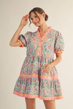 Load image into Gallery viewer, Jodifl Floral Tiered Dress with Solid Contrasting Details in Sky Blue