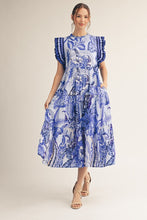 Load image into Gallery viewer, Jodifl Boho Tropical Print Midi Dress in Blue Mix