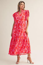 Load image into Gallery viewer, Jodifl Tropical Bloom Ruffle Sleeve Midi Dress in Red